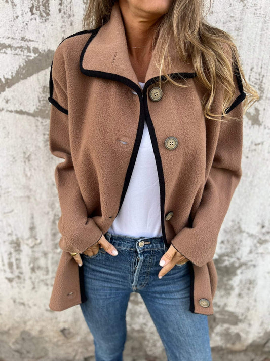 Women's Lapel Woolen Long Sleeve Coat