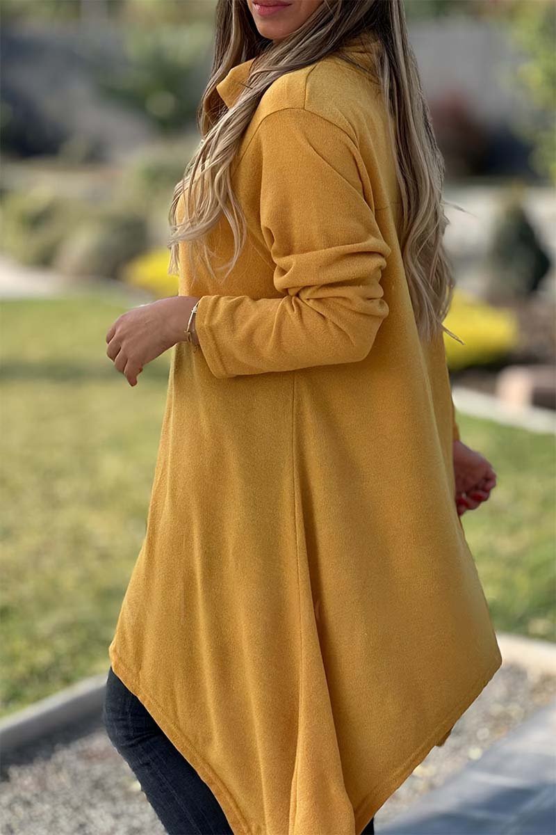 Women's Casual Irregular Hem High Neck Long Sleeve T-Shirt