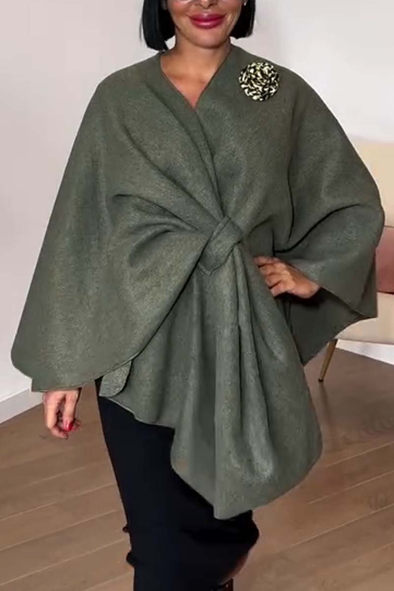 Women's irregular design bat sleeve solid color shawl