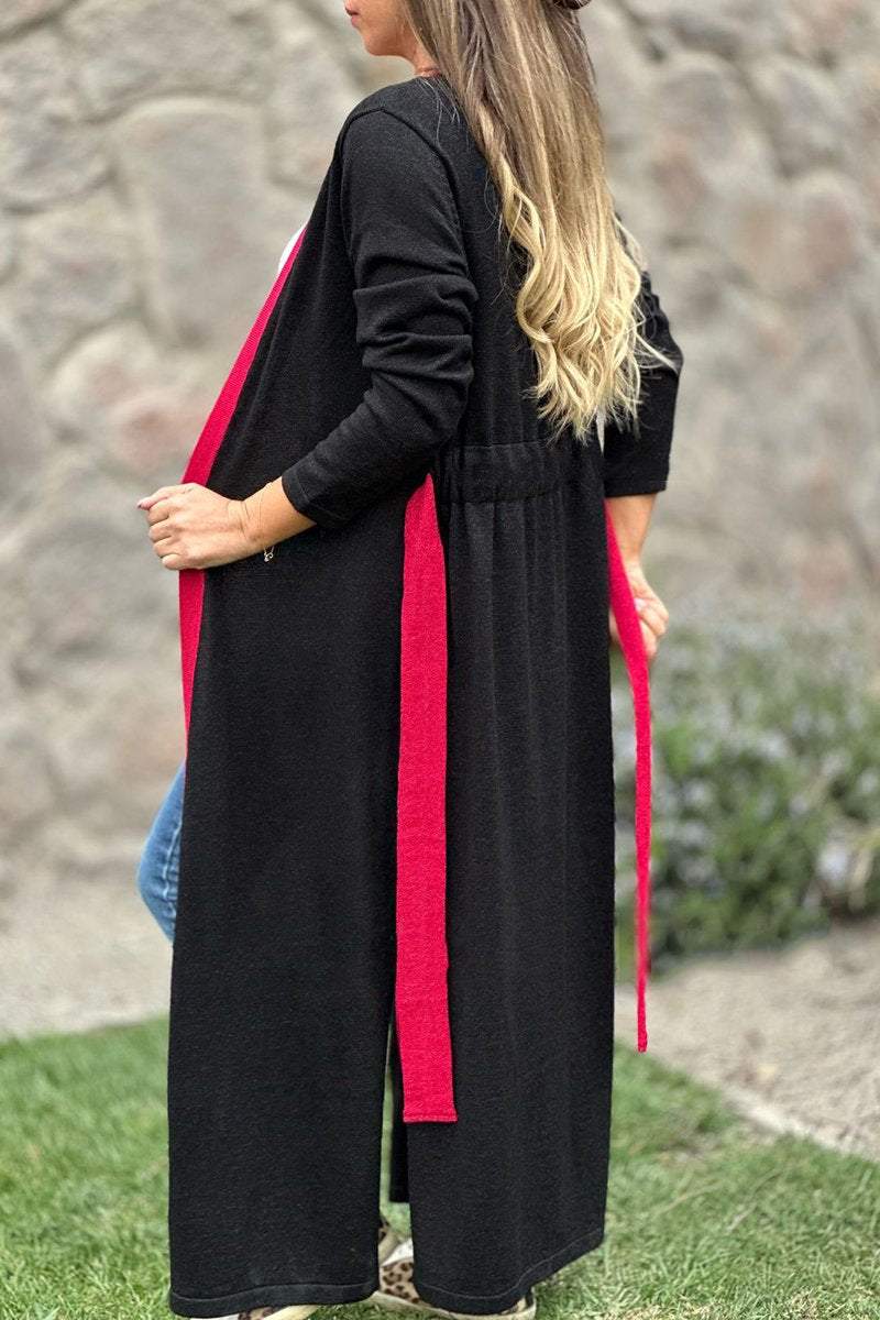 Women's Casual Contrast Color Knitted Long Cardigan