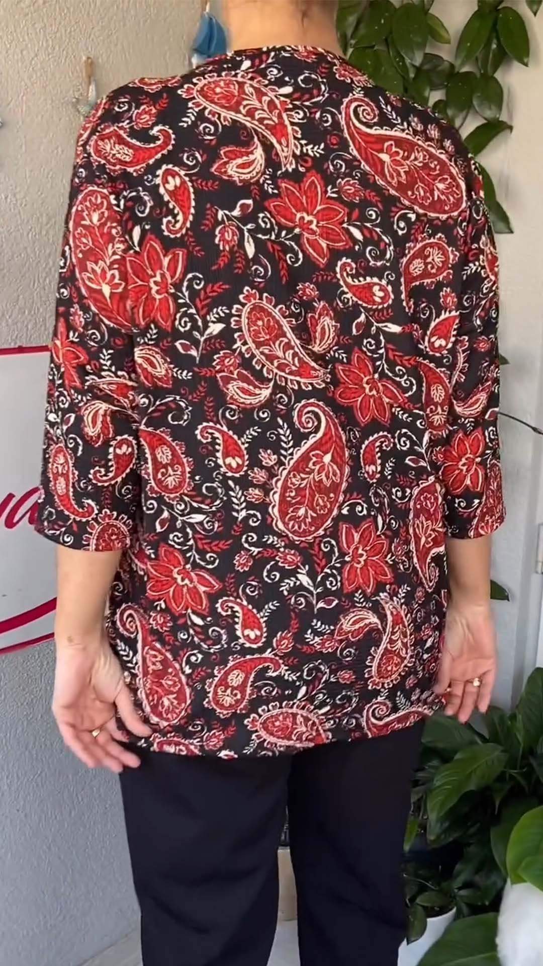 Women's Casual Paisley Print Zip Neck Long Sleeve Top