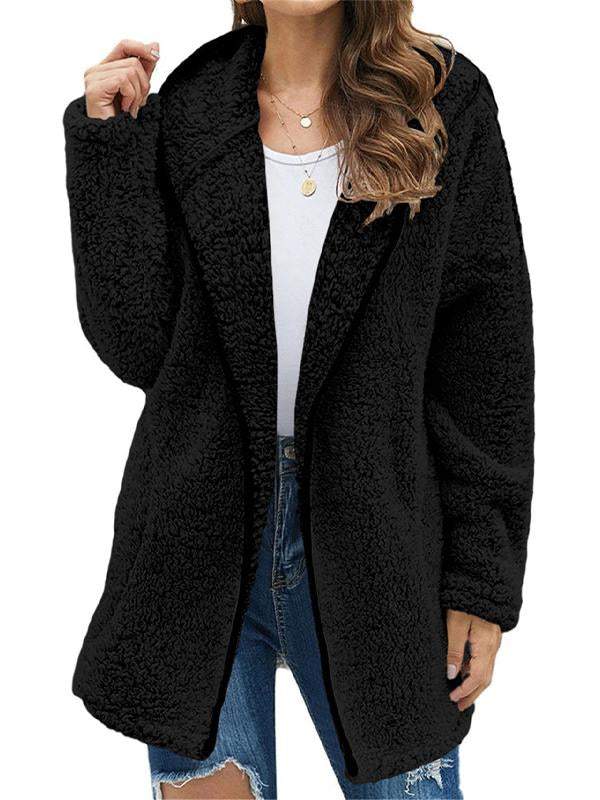 Women's Casual Lapel Solid Color Plush Sweater