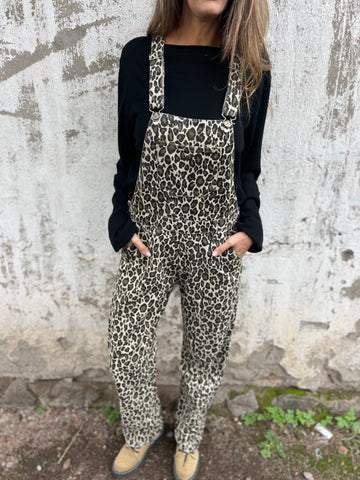 Women's Square Collar Leopard Print Suspender Jumpsuit