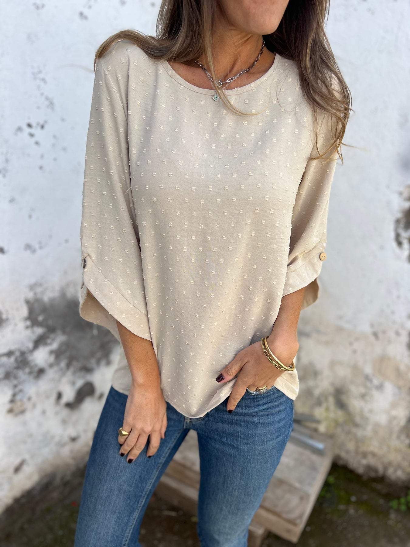 Women's Round Neck Mid-sleeve Casual Top