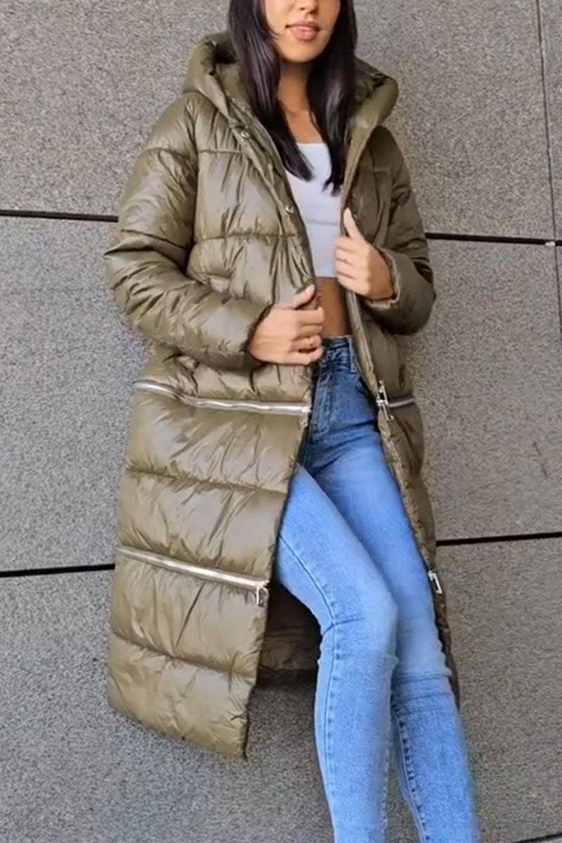 Women's Solid Color Long Zipper Patchwork Coat