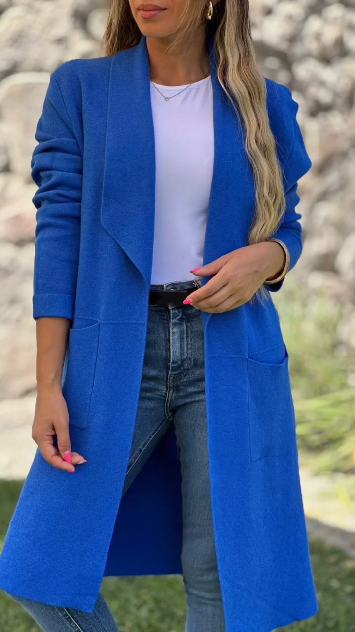 Women's Solid Color Lapel Mid-length Jacket