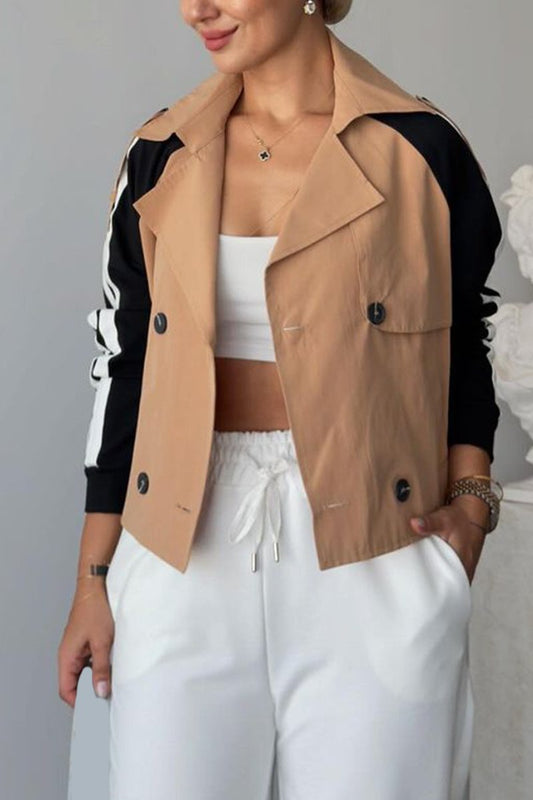 Women's double breasted lapel short trench coat