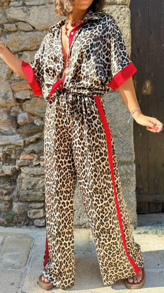 Women's Casual Leopard Print Two Piece Set