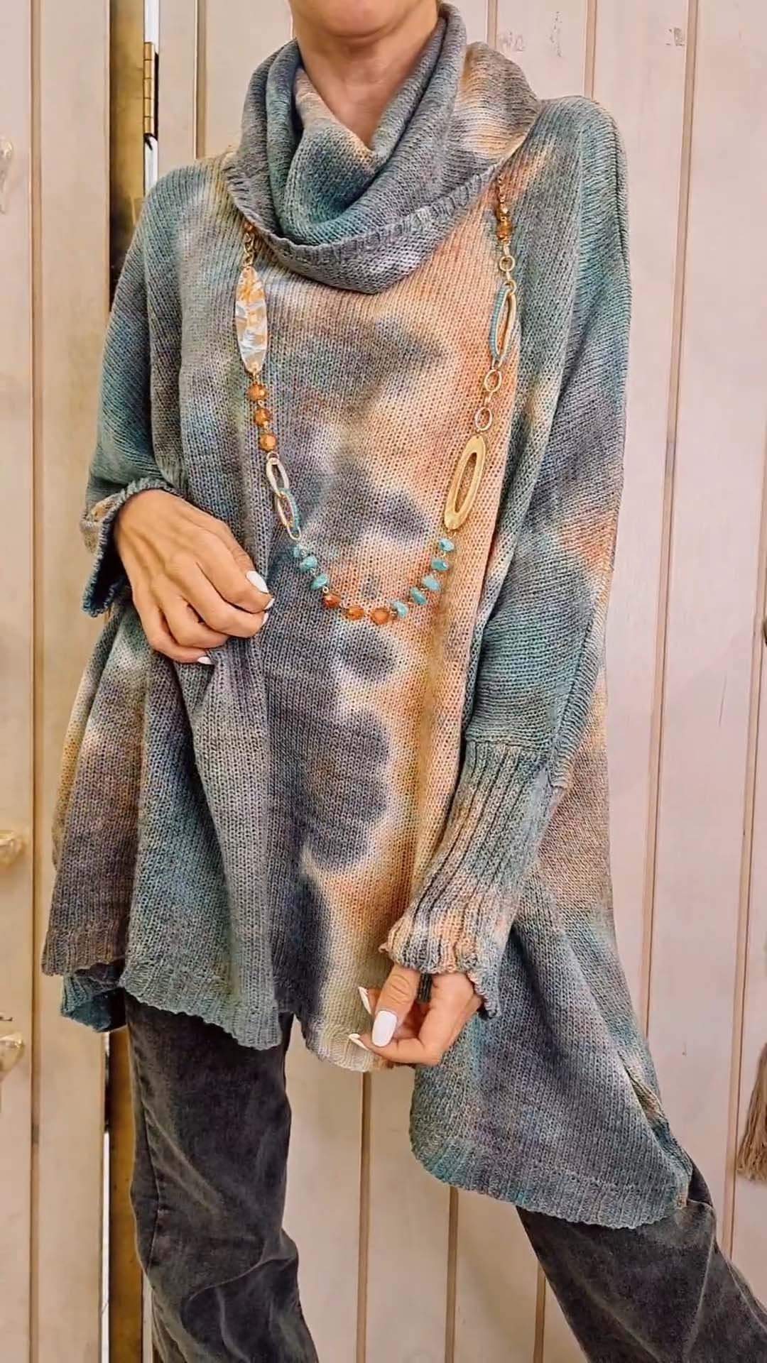 Women's Casual Tie Dye Print Knit Sweater