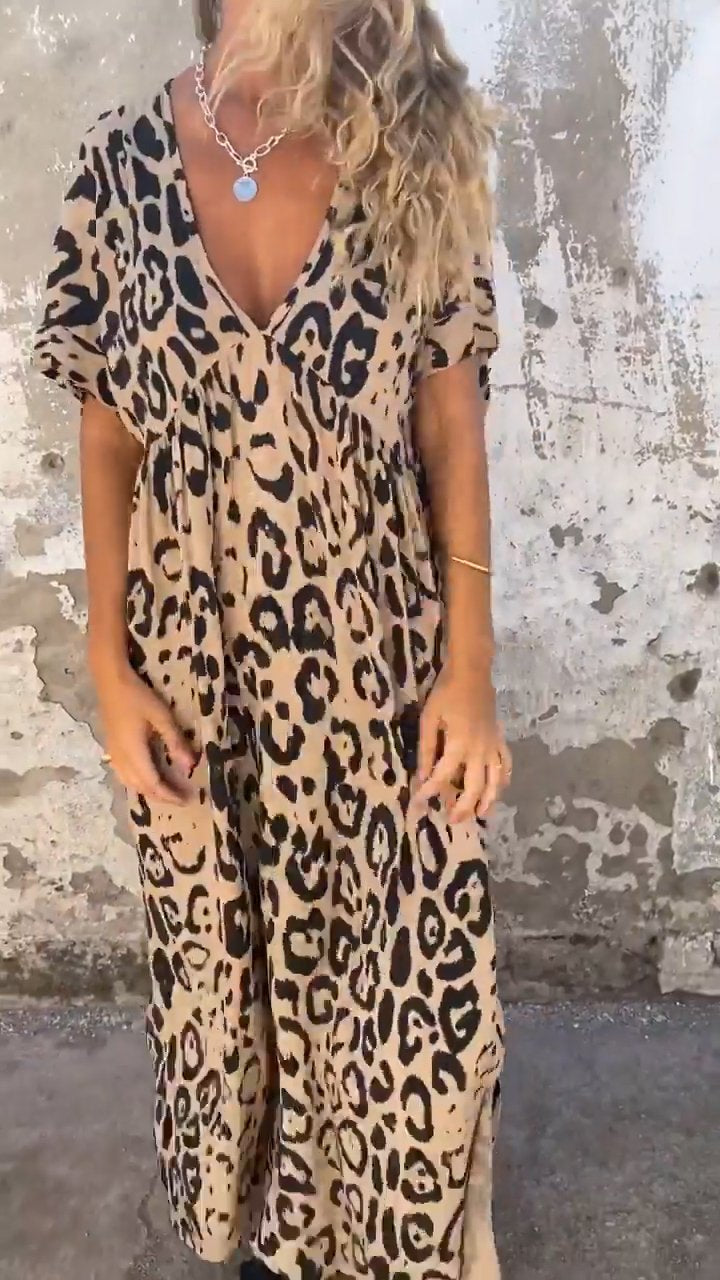 Leopard Print V-neck Dress