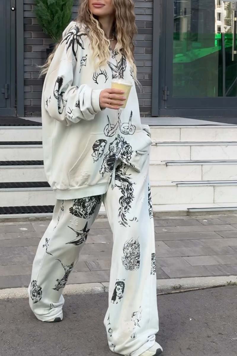 Women's Casual Sports Printed Hooded Suit