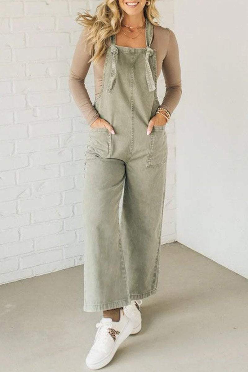 Women's Solid Color Knotted Overalls