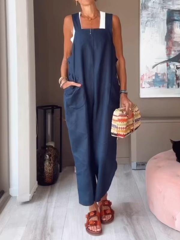 Women Casual Plain Sleeveless Jumpsuit