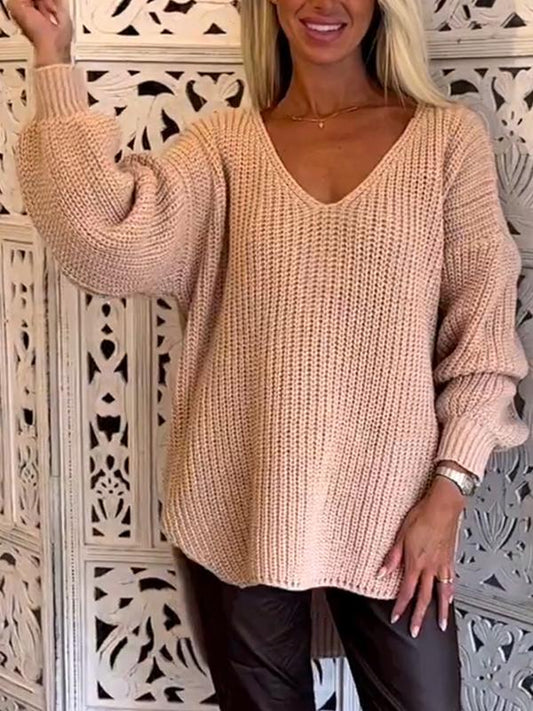 Women's V-neck Solid Color Knitted Top