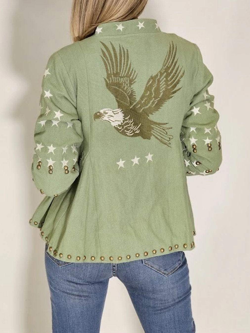 Women's Vintage Studded Star Eagle Print Jacket