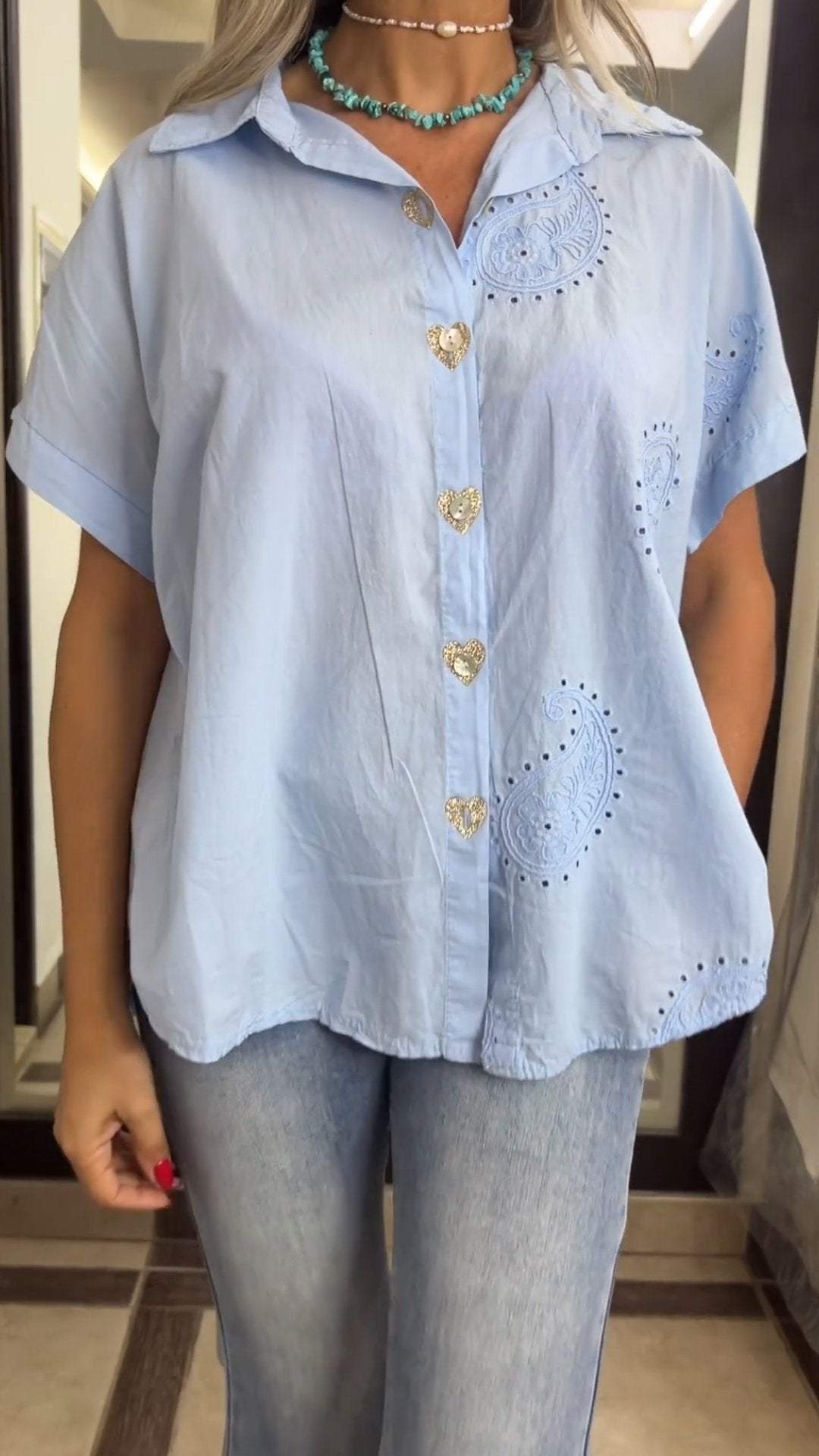 Women's Lapel Hollow Stitching Shirt