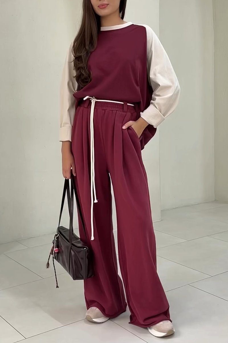 Women's Casual Contrast Color Two-Piece Pant Suit