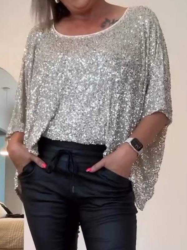 Women's Round Neck Sequin Party Top