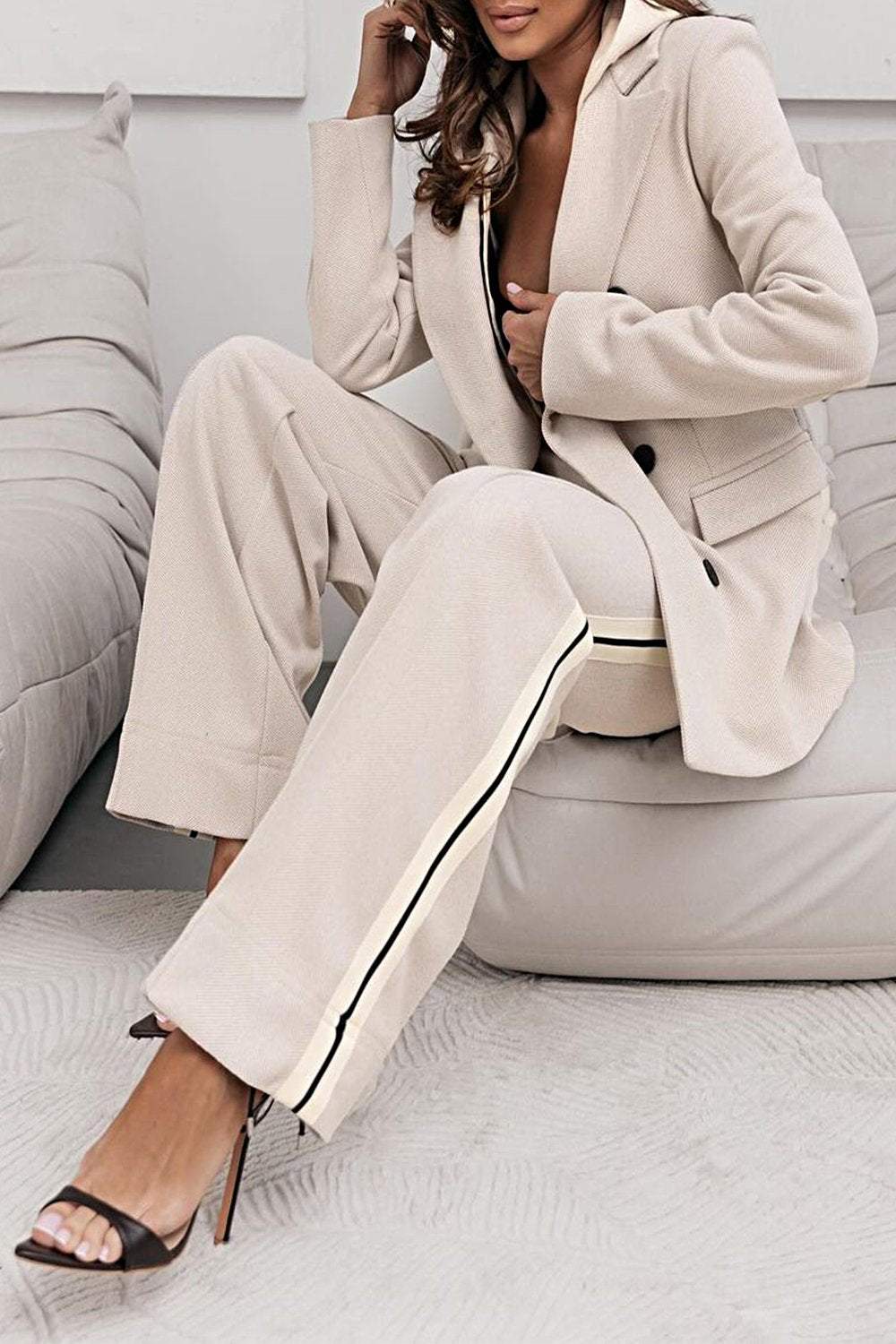 Women's Contrast Color Casual Suit Top & Pants Two-piece Set