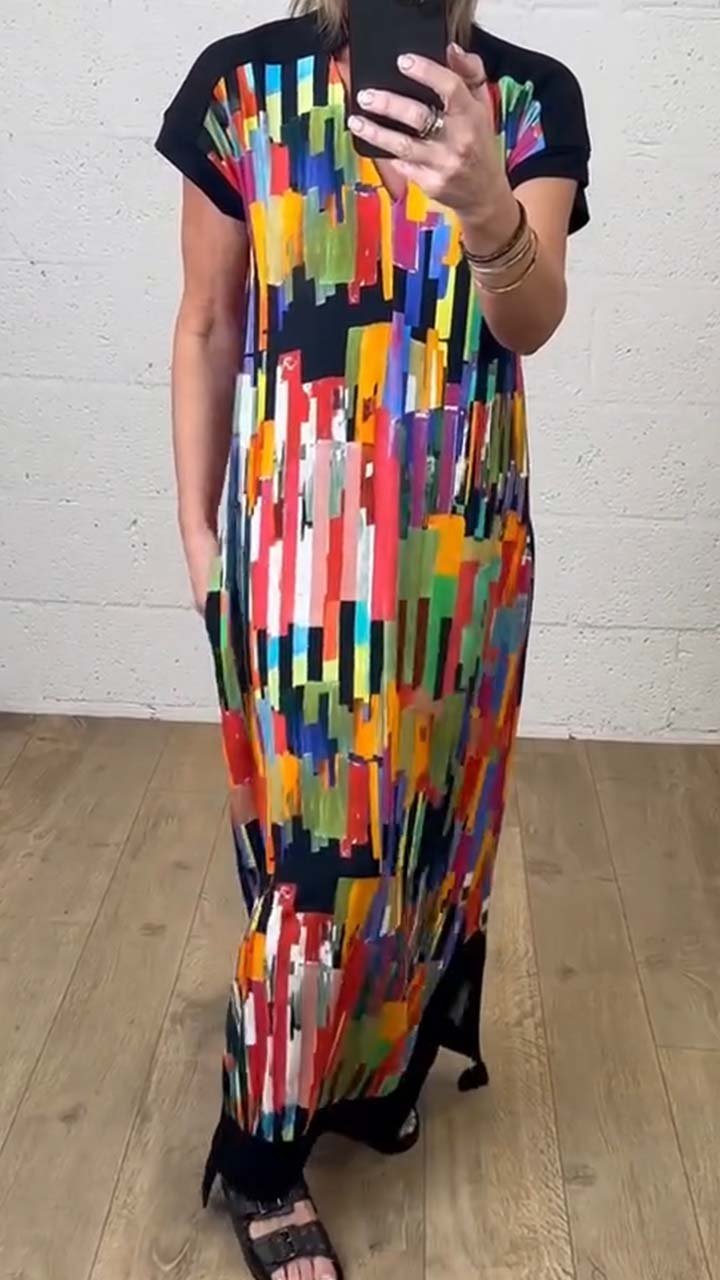 Women's Casual Color Block Print Dress