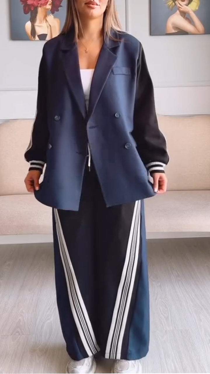 Women's Lapel Long Sleeve Stitching Casual Suit