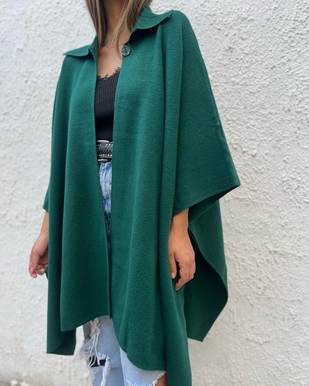 Women's Lapel Solid Color Long Sleeve Cape Jacket