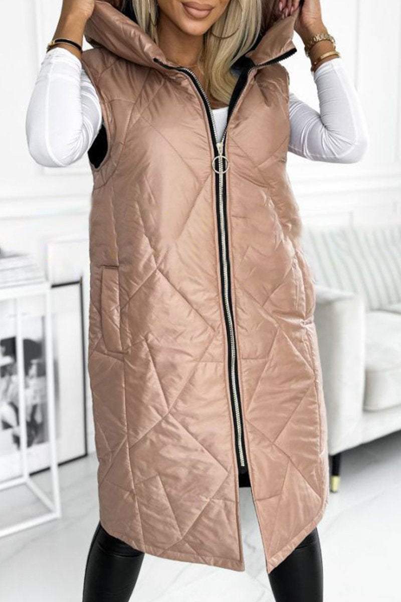 Women's Hooded Zipper Sleeveless Long Coat