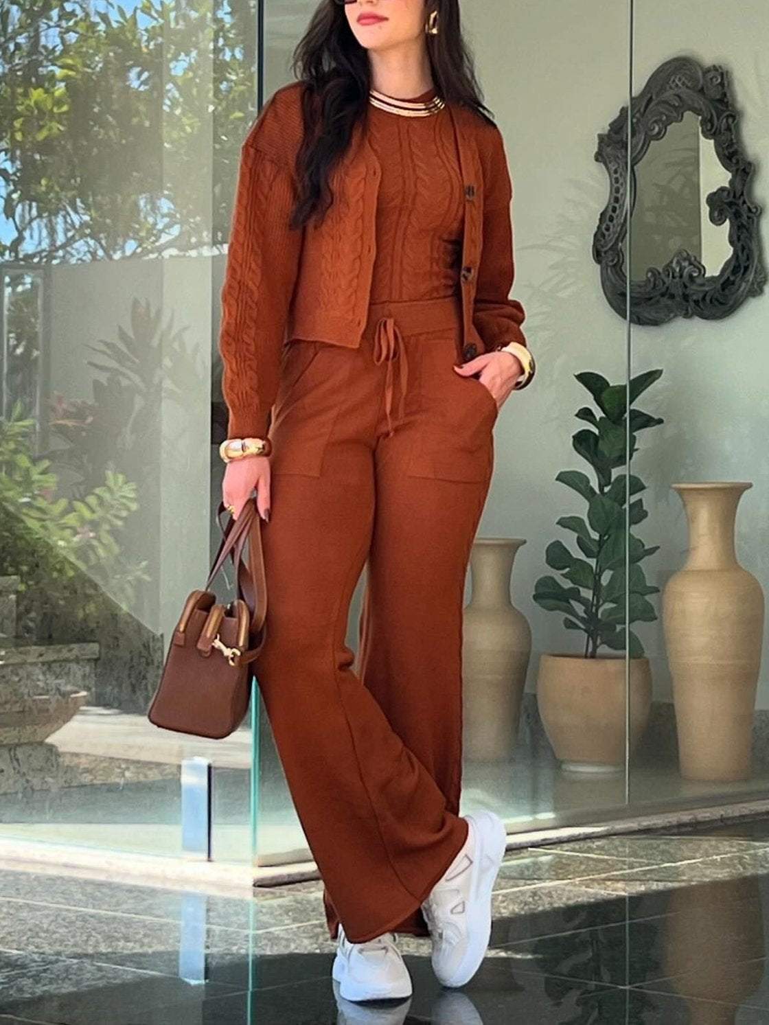 Women's Casual Knitted Three-Piece Pants Set