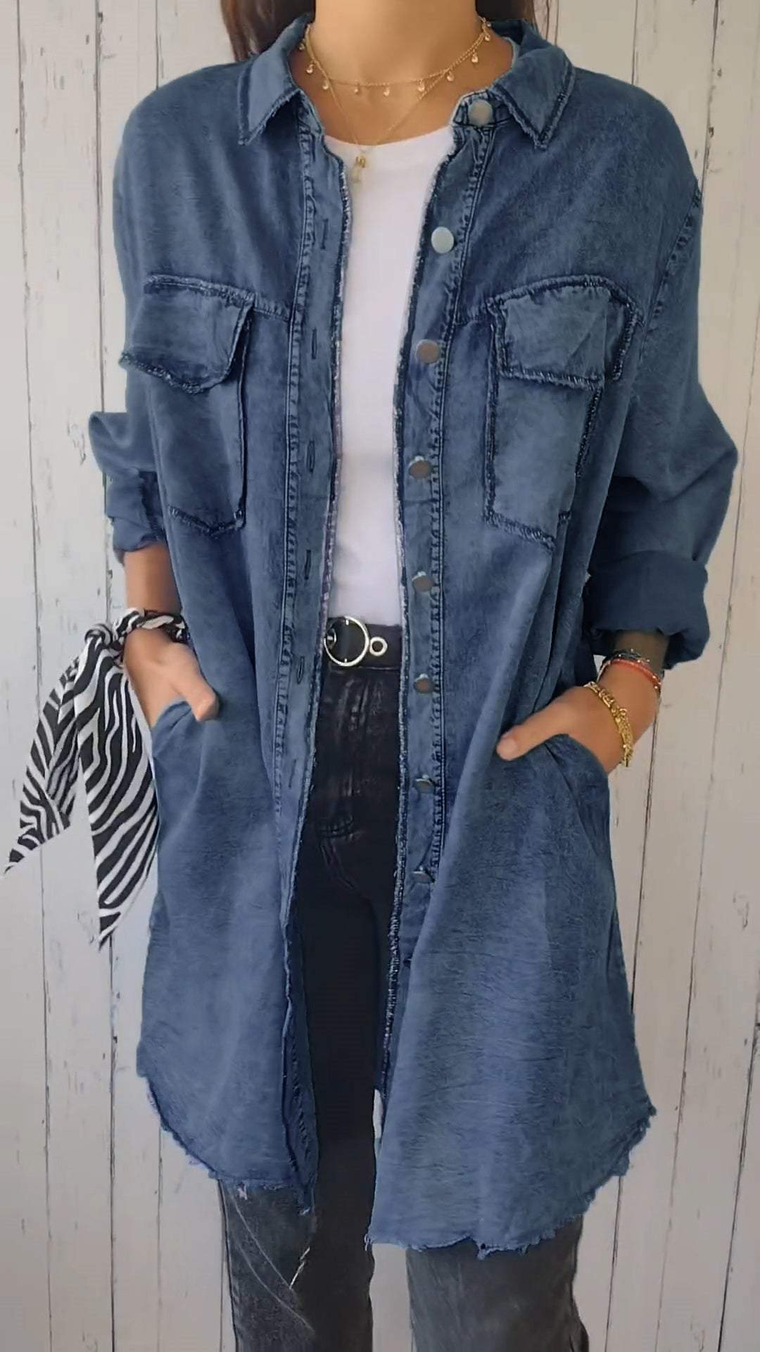 Faux Denim Comfortable Long Coat Shirt