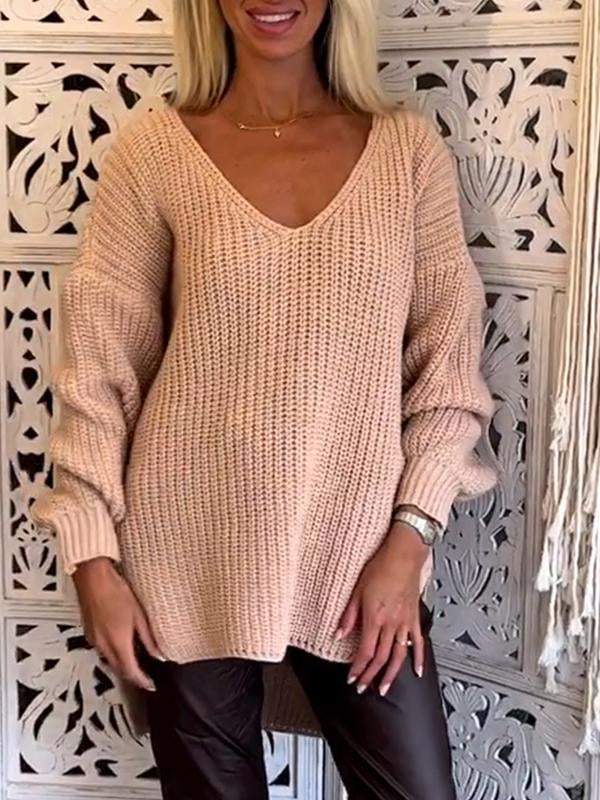 Women's V-neck Solid Color Knitted Top