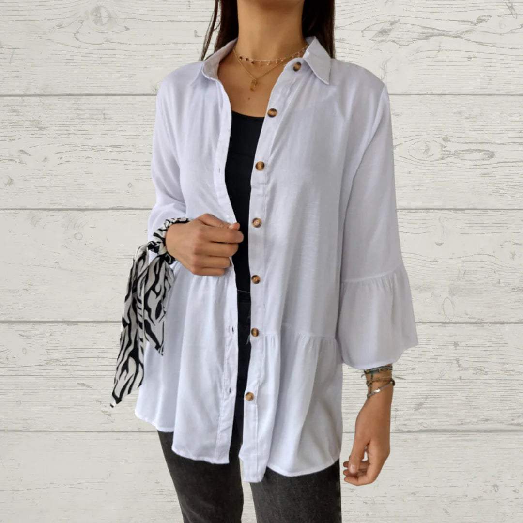 Women's Lapel Collar Trumpet Sleeve Casual Top