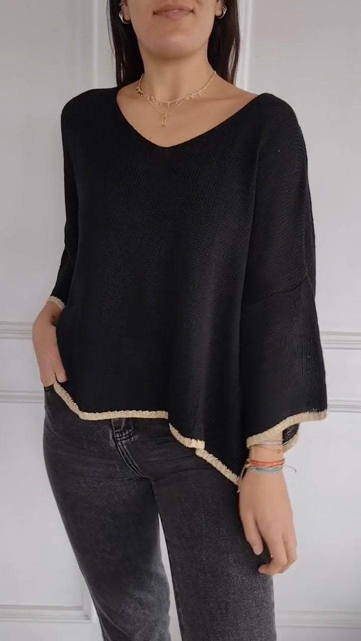 Women's V-neck Knitted Mid-length Sleeve Casual Top