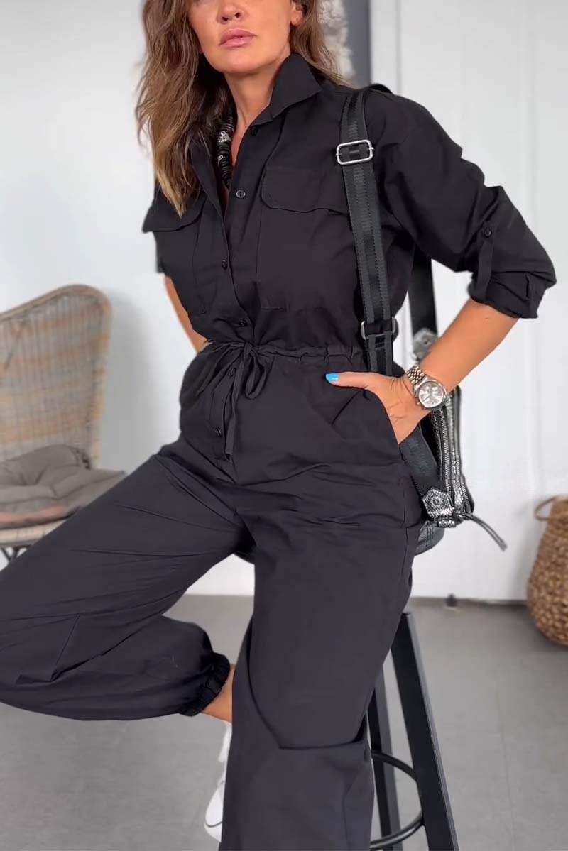 Women's Lapel Drawstring Jumpsuit