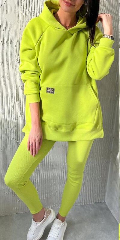 Women's Hooded Solid Color Sports Sweatshirt Two-piece Suit