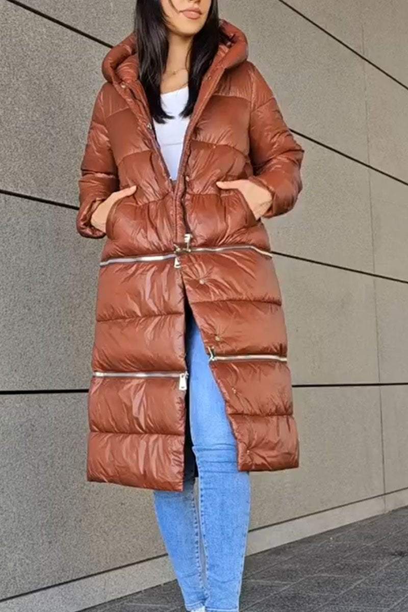 Women's Solid Color Long Zipper Patchwork Coat