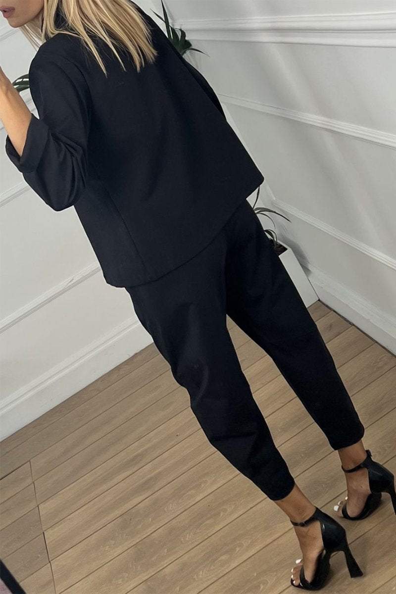 Women's Casual Round Neck Side Opening Two Piece Suit