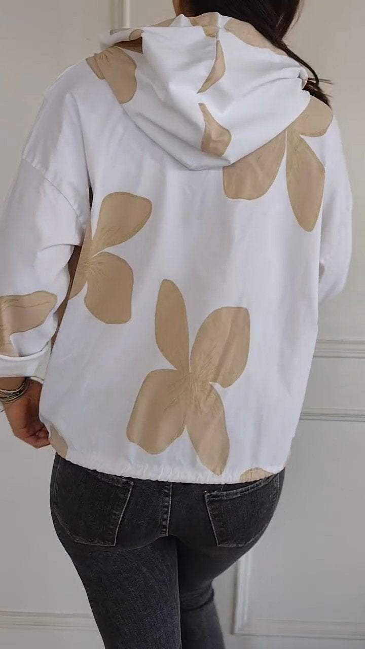 Women's Hooded Long Sleeve Printed Casual Top