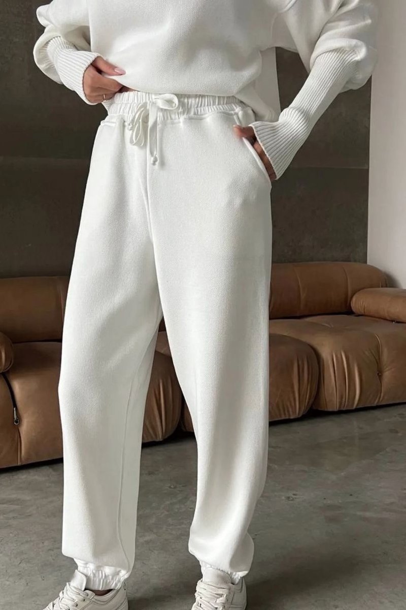 Women's solid color knitted pullover trousers set