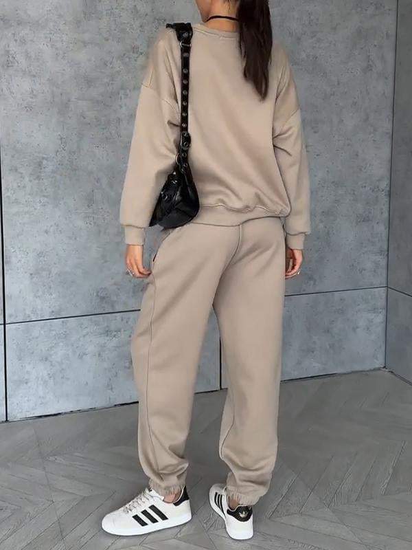 Women's Round Neck Solid Color Long Sleeve Sports Two-piece Suit