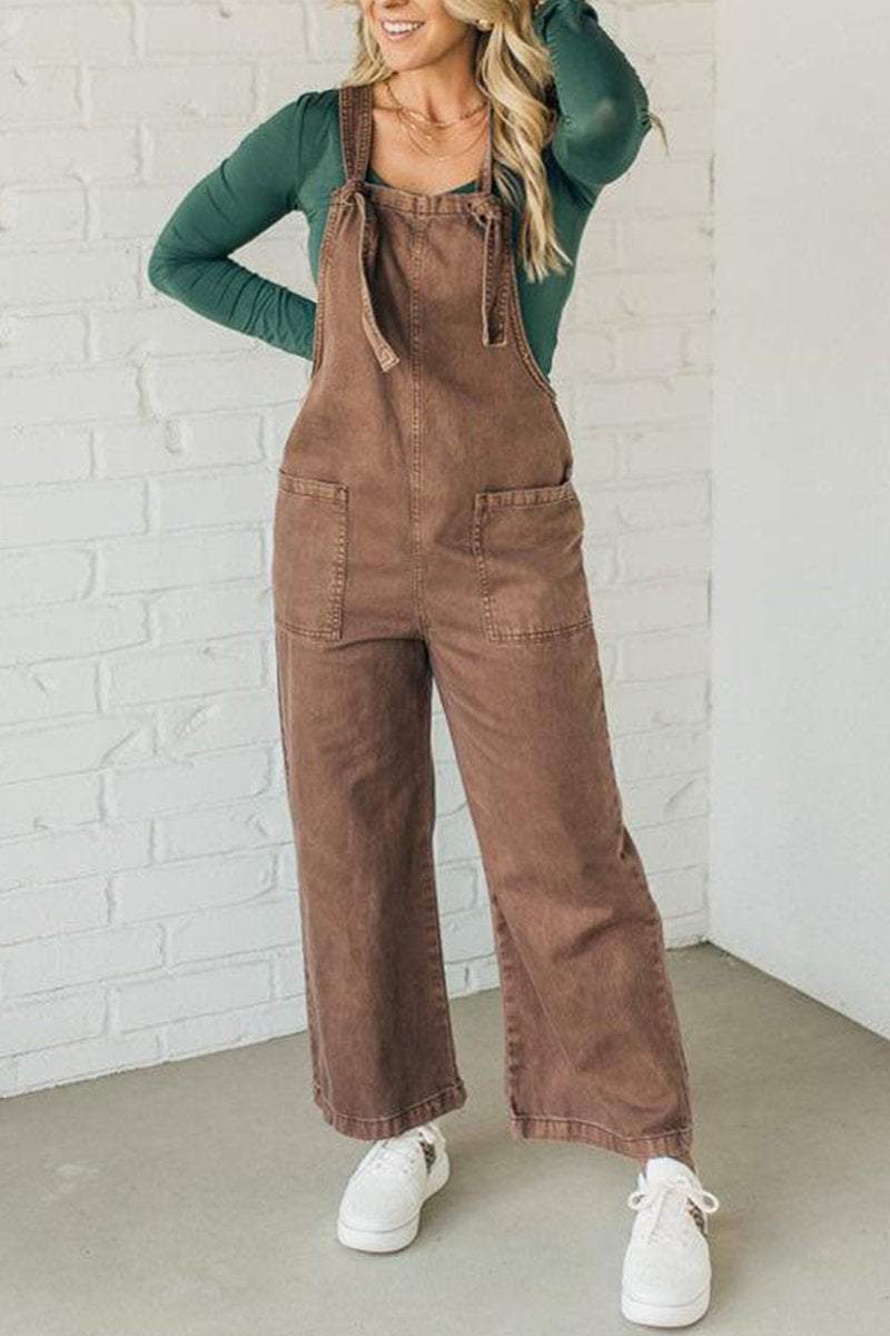 Women's Solid Color Knotted Overalls