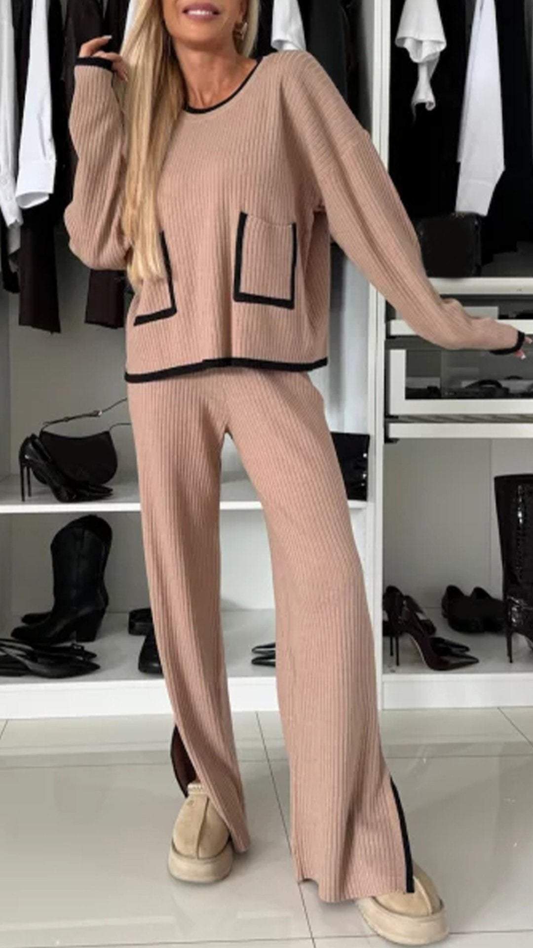 Women's Round Neck Long Sleeve Knitted Casual Suit