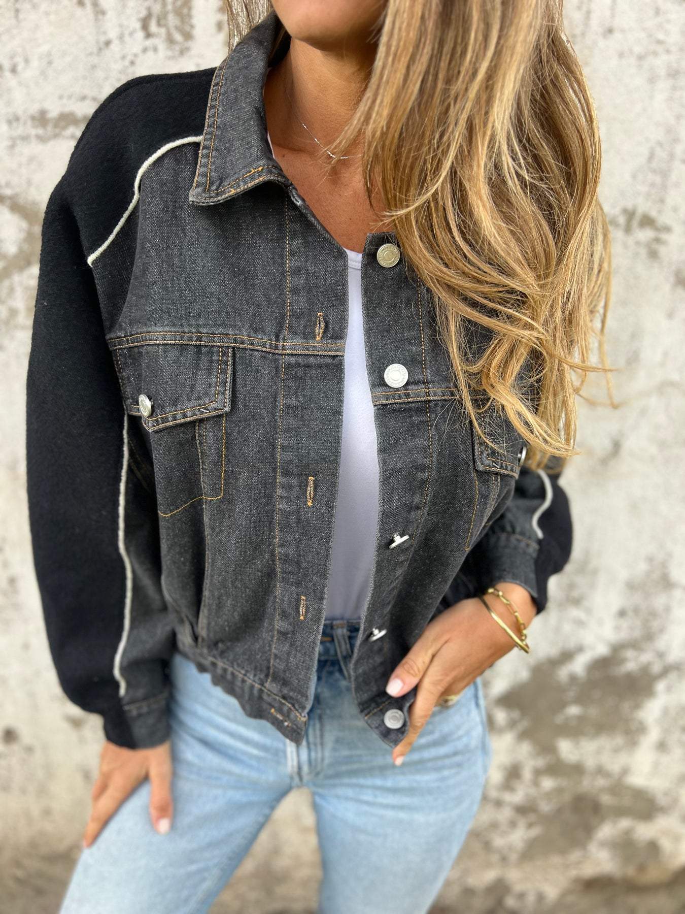 Women's Lapel Long-sleeved Denim Patchwork Jacket