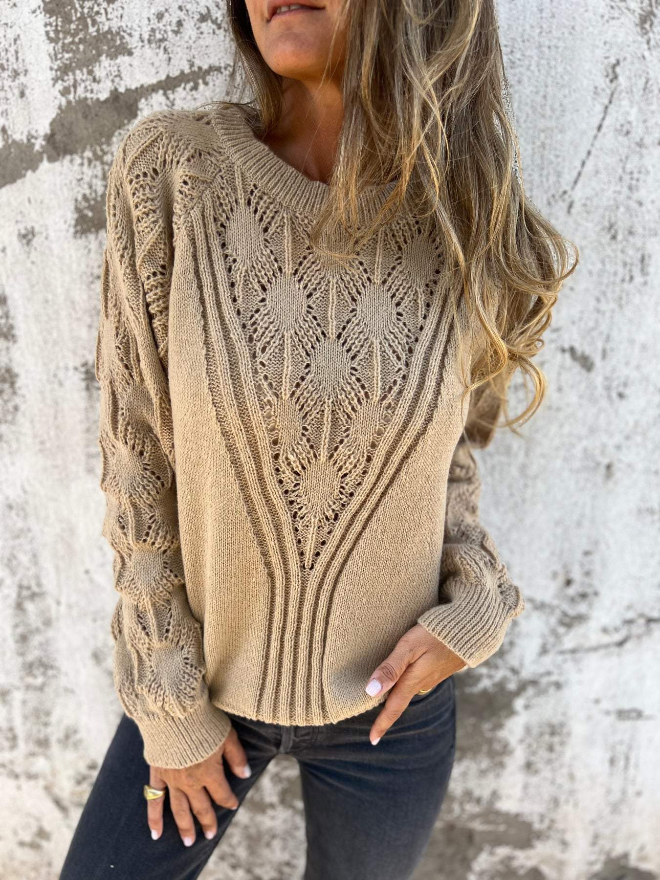 Casual Round Neck Hollow Knit Top