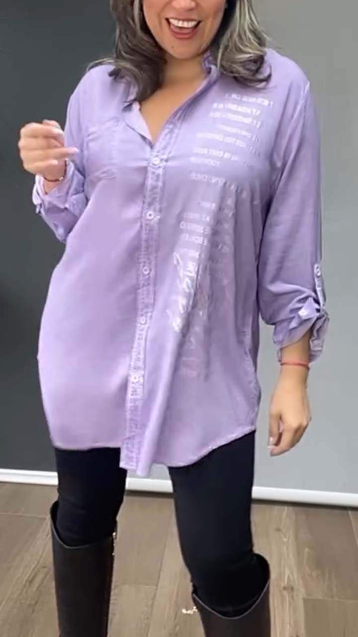 Women's Casual Silver Printed Long Sleeve Shirt