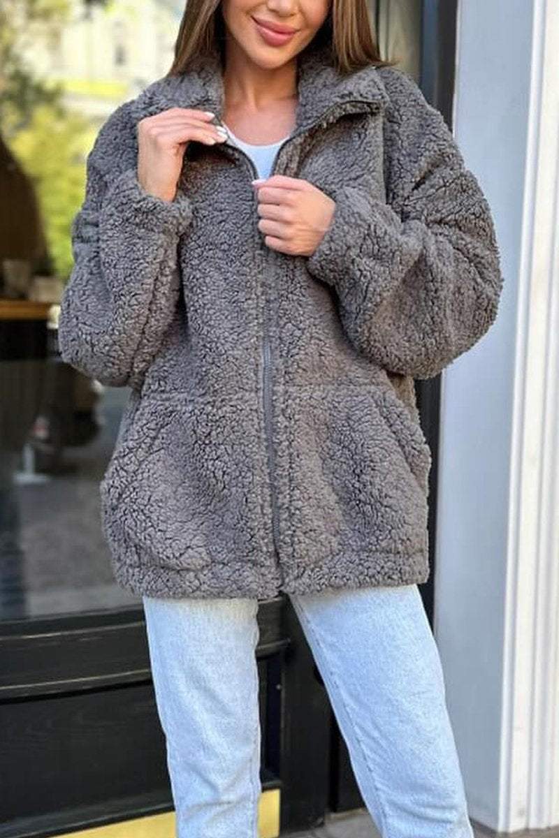 Women's Casual Lapel Lamb Wool Coat