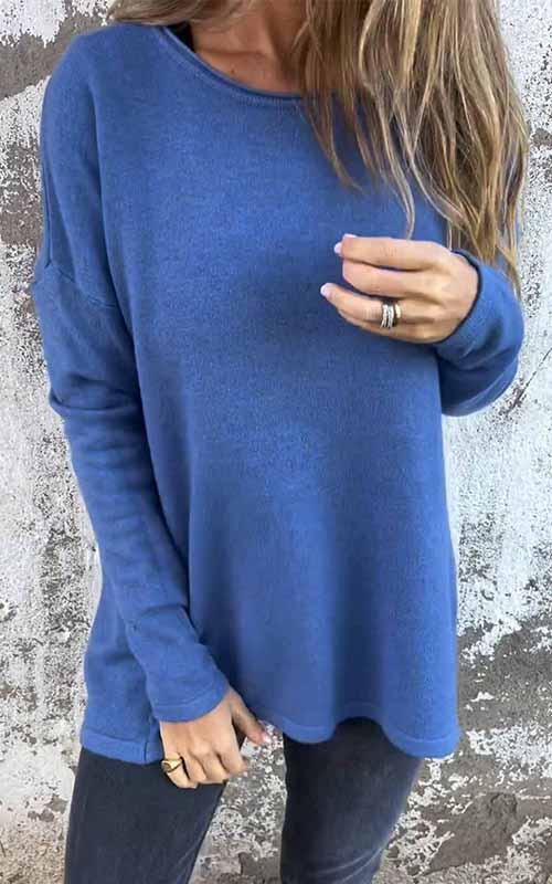 Women's Round Neck Solid Color Long Sleeved Top