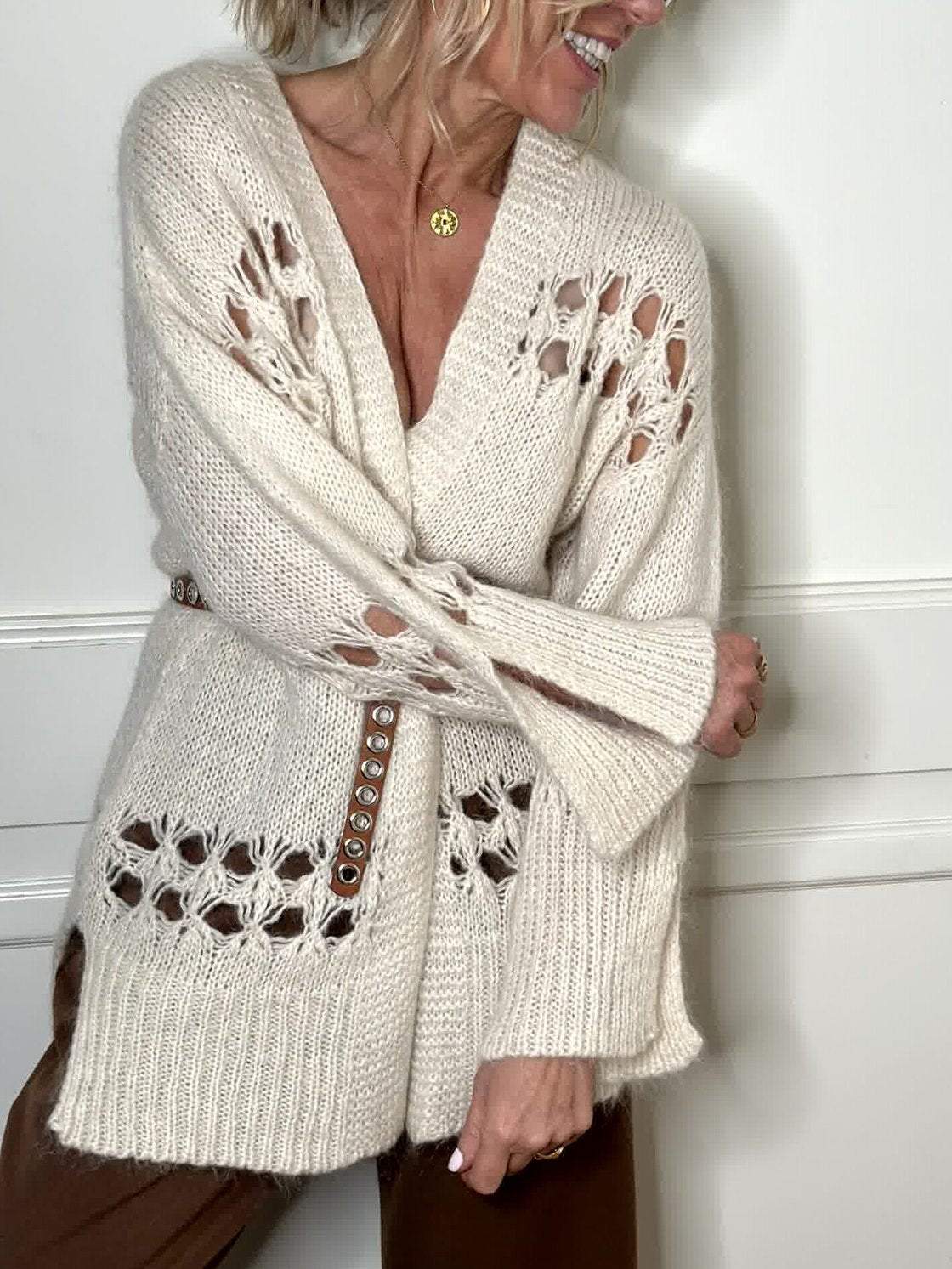 Women's Casual Hollow Knitted Cardigan