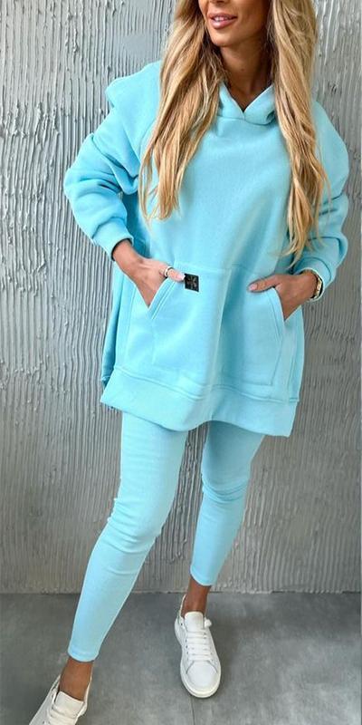 Women's Hooded Solid Color Sports Sweatshirt Two-piece Suit