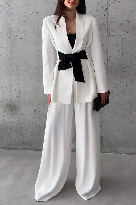 Women's Elegant Waist Tie Bow Pants Suit