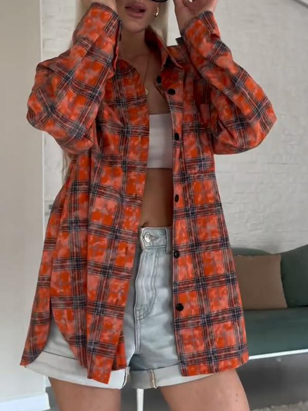 Women's Lapel Single Breasted Plaid Shirt